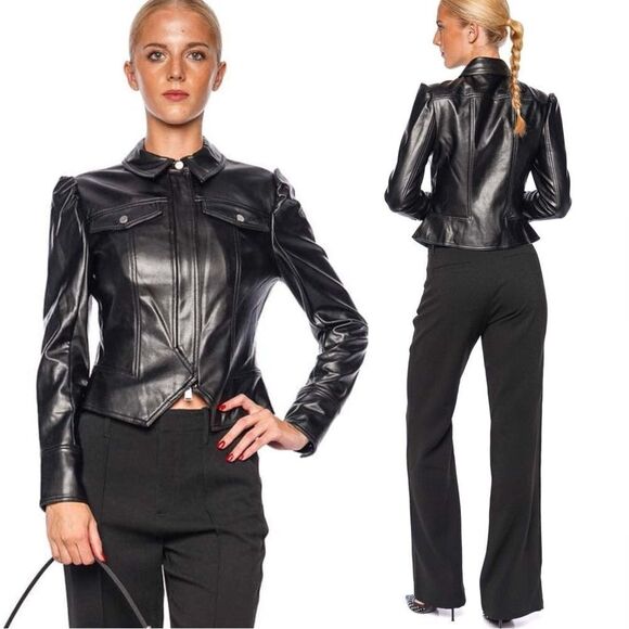 NWT Jonathan Simkhai Wyatt Black Leather Jacket Vegan Size L - Picture 1 of 14